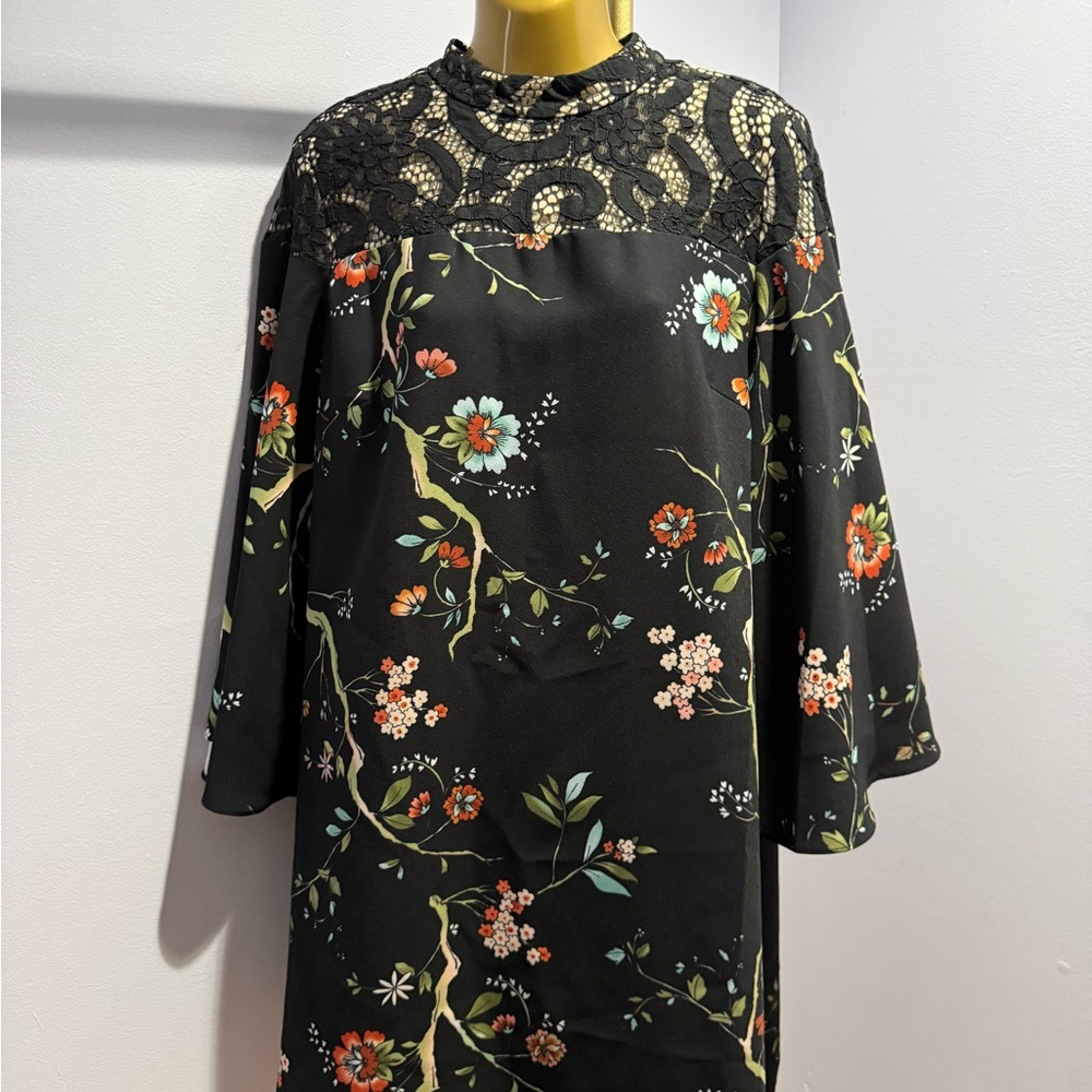 Nanette Lepore Black Floral Long Sleeve Dress